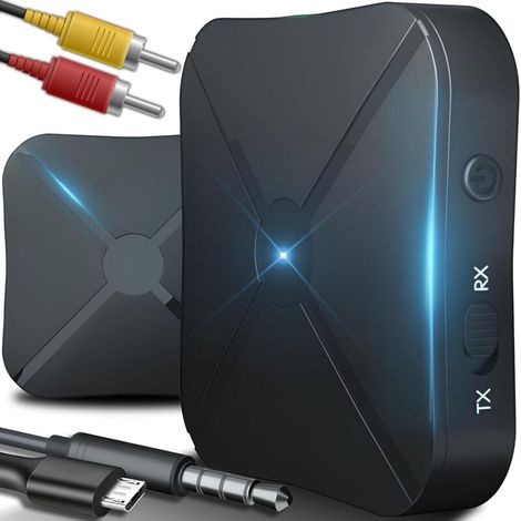 Recepteur Bluetooth 4.2, A2DP, AVRCP, HFP, SPP, TX, RX, Adaptateur Bluetooth Jack 3,5 mm, RCA, Stereo Audio HiFi Receiver pour Smartphone, Tablette, Ordinateur Portable, Noir (1/4)