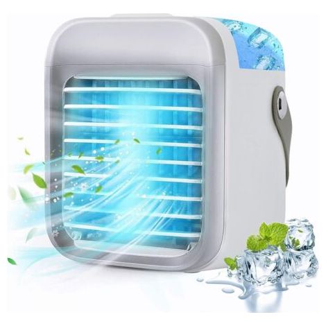 Tragbare Klimaanlage, 5-in-1-Mini-tragbarer Luftkühler, Luftbefeuchter, Luftreiniger, Nachtlicht, Aroma-Verdampfer, für Zuhause, Büro, draußen (grau)