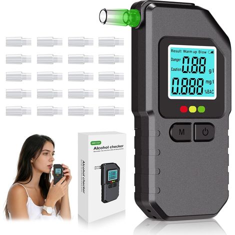 Ethylotest Electronique avec 20 Embouts, Etiloteste Electronique avec LED d'Affichage Numérique pour fête extérieure à la Maison