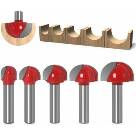 Fraise à Fond Rond Bois, 5PCS Router Bits 8mm Tige 12/16/ 19/22/25.4mm Fraise à gorges Carbure Queue Fraise à Rainurer pour Défonceuse Outil de Coupe Bit de Routeur (1/5)