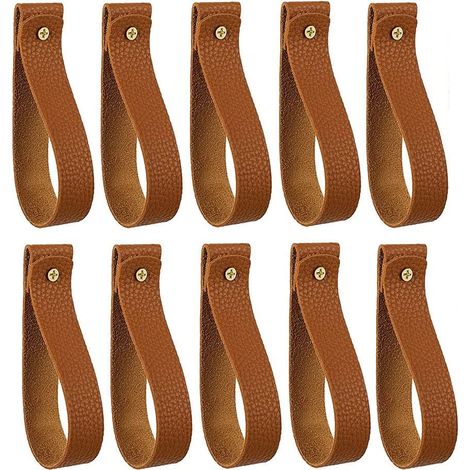 10 PièCes Crochets Muraux, Support de Tringle à Rideau en Cuir PU, Sangles en Cuir pour Support de Suspension Bricolage Crochet de Rangement à Mur BohèMe Marron (1/5)