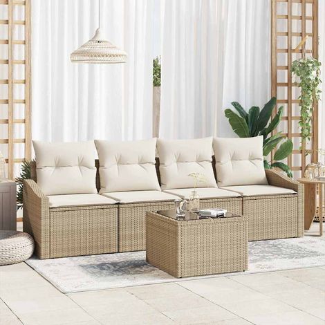 Set di divani 5 pz Beige e Crema polyrattan vidaXL (1/5)
