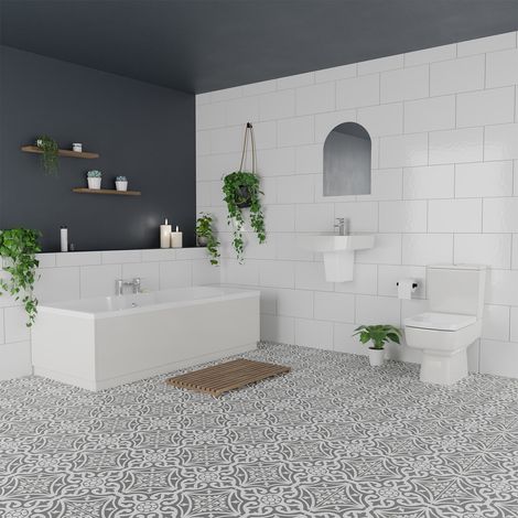 Miller White 520mm Basin and 1700mm x 700mm Right Hand Straight Single Ended Bathroom Suite (1/4)