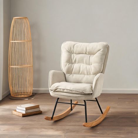 Fauteuil à bascule beige en tissu effet velours pour salon (1/5)