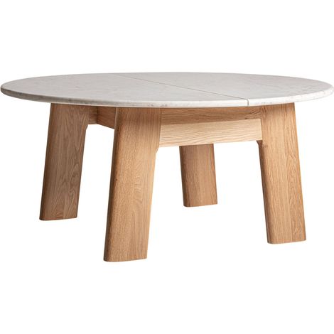 Table à manger ronde en marbre et chêne clair - blanc marbré et chêne clair (1/5)