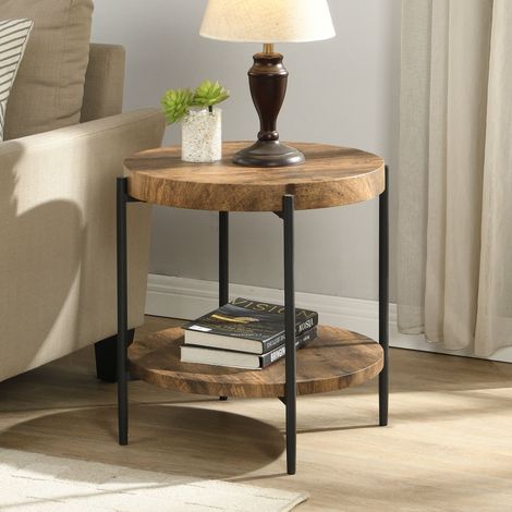 50cm Round 2-Tier Side Table with Storage Shelf Industrial End Table (1/5)