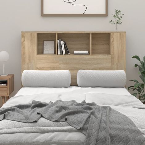Armoire de tête de lit Tête de lit avec rangement Panneau de lit avec rangements Chêne sonoma 120x18,5x104,5 cm RJYKXR898150 (1/5)