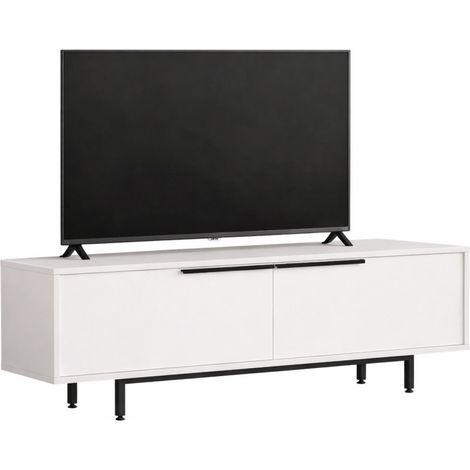 Meuble TV Bar 65 Pouces 2 Portes 2 Niches Blanc L 160 H 45.1 P 35.5 cm (1/5)