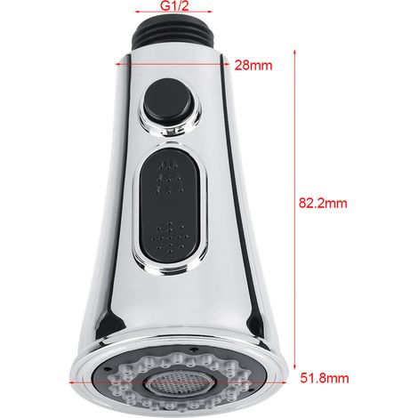 Cabezal rociador de ABS con dos tipos de chorro y función de ahorro de agua para grifos extraíbles de cocina/baño, color plata, rosca G1/2, 1 unidad. (1/5)