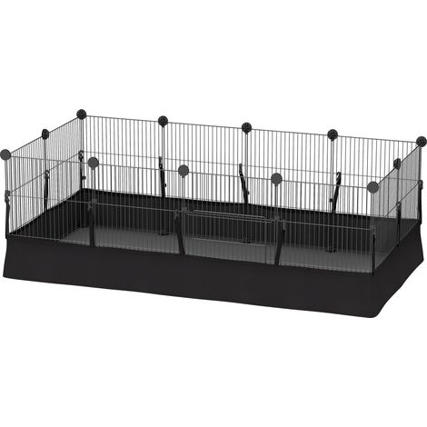Modulares Gehege mit 12 schwarzen Stahlpaneelen, 120x60x40 cm, mit wasserdichter Matte für Kaninchen