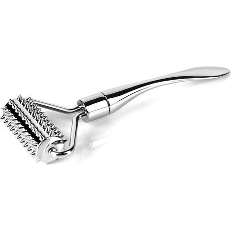 Rullo massaggiante in metallo per viso, punti di agopuntura, viso, corpo, mani, collo, favorisce la circolazione sanguigna, argento (1/5)
