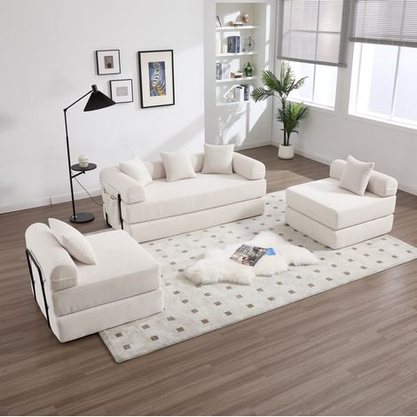 Divano modulare 270x180x64 cm in velluto a coste beige con contenitore – MEUBLIV (1/5)