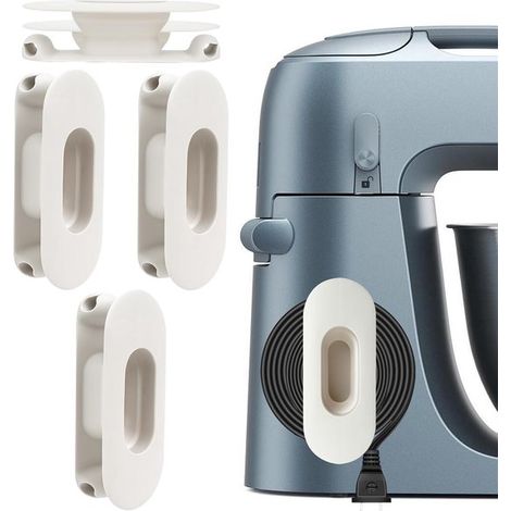 Confezione da 3 organizer per cavi in silicone bianco autoadesivo per frullatori, macchine da caffè e bollitori. Soluzione resistente per la gestione dei cavi. (1/4)