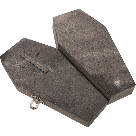 Black Wooden Coffin Jewelry Box, Portable and Reusable, Home or Halloween Party Storage for Bracelets and Earrings (1/5)