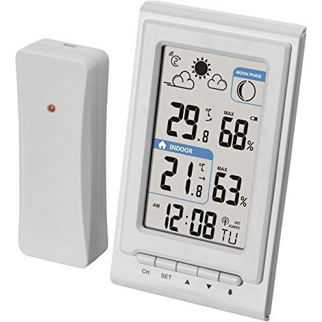 EMOS E0352 MINI STATION CAPTEUR EXTÉRIEUR, MESURE LA TEMPÉRATURE INTÉRIEURE ET EXTÉRIEURE, L'HUMIDITÉ, PRÉVISIONS MÉTÉO, HORLOGE