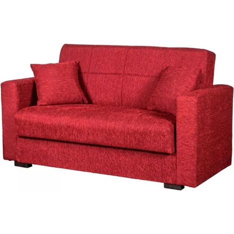 divano letto "nora" 2 posti in tessuto rosso, 155x80x87 cm