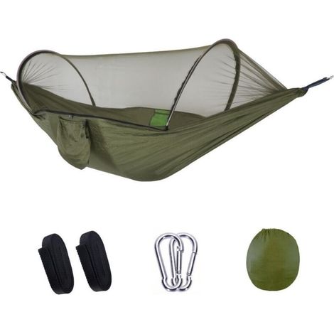 Hamac ultraléger avec moustiquaire, capacité de charge de 300 kg Hamac suspendu avec support respirant Nylon parachute à séchage rapide pour l'extérieur, le camping, la randonnée, le jardin et la ra (1/4)