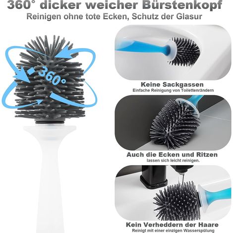 Brosse de Toilettes, Brosse WC en Silicone, Brosse WC et Porte-Brosse, Ajoutez Une de Toilettes Liquide pour Salle de Bains ou WC invités - Réservoir de 75 ML pour Produit nettoyant (1/4)