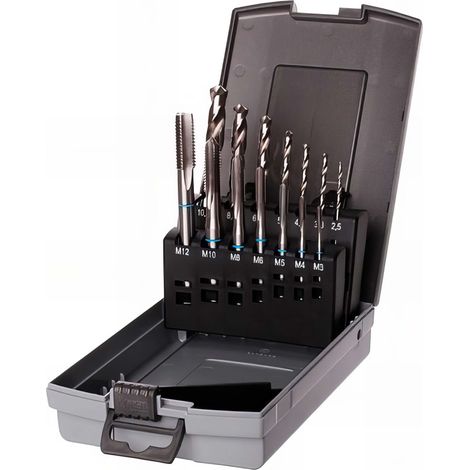 Coffret 14 pcs tarauds HSS DIN 371-376 M3 à M12 mm – Forets pour métal et PVC – Affûtage croisé – Coffret pratique (1/2)