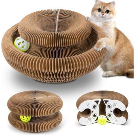 Rascador para gatos de cartón corrugado – Juguete interactivo plegable con cascabel – Estimula el instinto de caza – Dimensiones: 10,5 x 6 x 8 cm (1/5)