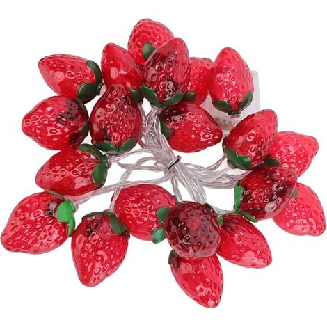 Guirnalda de luces decorativas con 20 LED de fresa, 3 m, pilas incluidas, ideal para Navidad y fiestas en interiores.