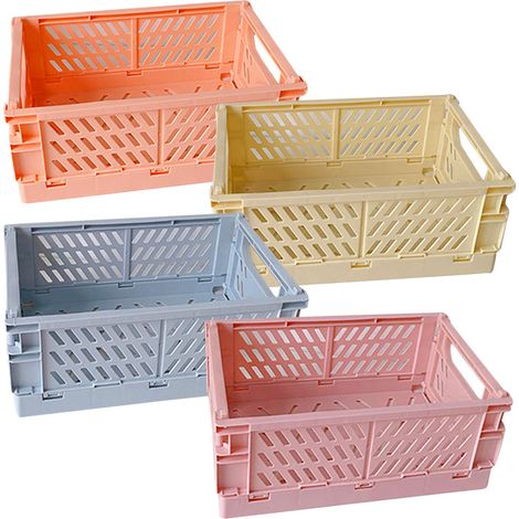 Panier De Rangement Plastique - 25 X 16,5 X 10 Cm - Pliable Et Empilable - Pour Cuisine Bureau Chambre - Lot De 4 (1/5)