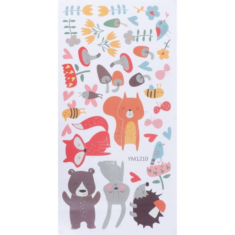 Autocollants muraux forêt animaux fête, adhésifs PVC créatifs pour décoration maison et rénovation intérieure. (1/5)