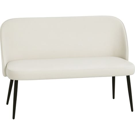 Sofá de 2 plazas beige con tapizado efecto terciopelo y estructura de metal y madera (1/5)