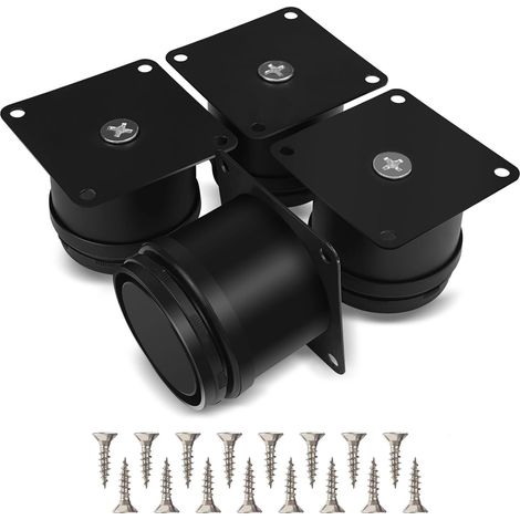 Pieds de meuble ajustables lot de 4 – Supports métalliques noirs réglables en hauteur – Compensation de 1 à 10 mm pour meubles, armoires et placards,50x60mm (1/5)