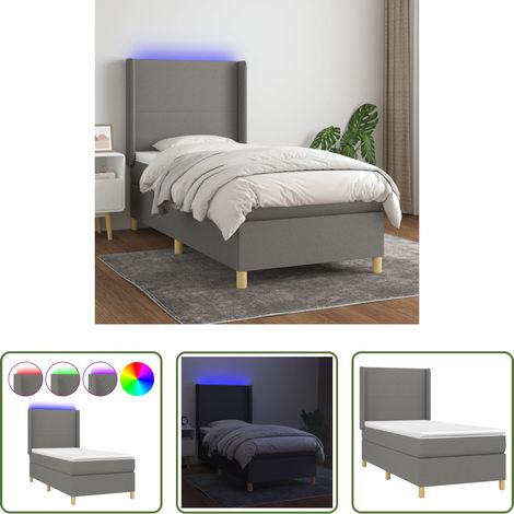 Sommier tapissier - Sommier à lattes de lit matelas LED Gris foncé 80x200cm Tissu (1/5)