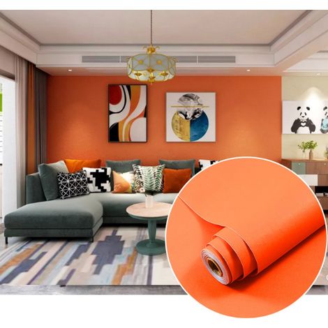 Rouleau de papier autocollant spécial, imperméable, adapté aux meubles, cuisines, murs, tables, armoires, plans de travail, etc., 40 cm x 5 mètres, orange. (1/5)