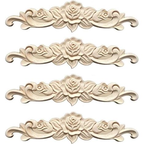 Moulure Decorative Bois 4 Pièces Sculpture Bois Moulure Rosace Decorative pour Décoration Meuble de Cuisine Meubles,30 7cm