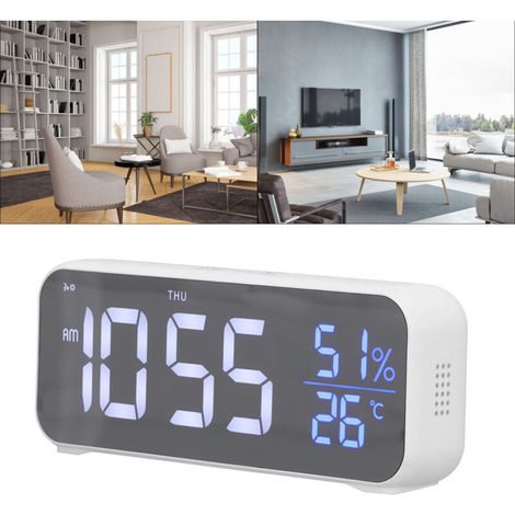 USB-Musik-LED-Digitalwecker mit Anzeige der Raumtemperatur, weißes ABS, 16,5 x 6,3 cm