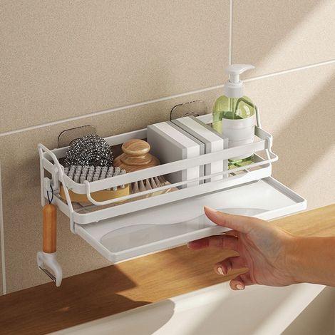 Support Pour Évier - Porte-Éponge Et Porte-Chiffon En Métal - Organisateur De Lavabo Multifonctionnel - 25,5 X 10 X 7,6 Cm - 1 Pièce (1/5)