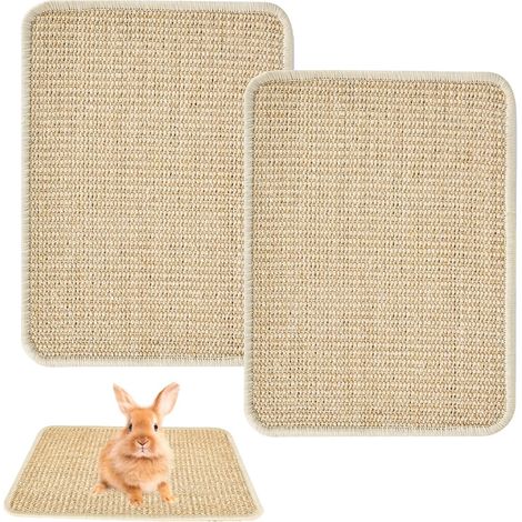 Lot de 2 tapis griffoirs en sisal pour lapins - 30 x 40 cm - Tapis en chanvre pour rongeurs - Cage pour animaux de compagnie - Literie naturelle - Soin dentaire pour mâcher, dormir et nicher (1/5)