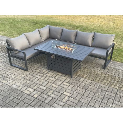Fimous Aluminium Outdoor Garden Furniture Corner Sofa Gas Fire Pit Dining Table Sets Gas Heater Burner Dark Grey 6 Seater (1/5)