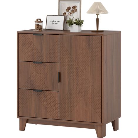 Buffet de salon avec placard, 3 tiroirs et étagère réglable, effet bois marron 75 x 39 x 80 cm - Meuble de rangement (1/5)