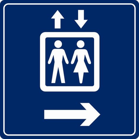 Plaque de porte Ascenseur flèche à droite - couleur 90x90mm - 4033808