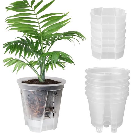 5 Pièces Pot en plastique transparent de 15 cm, pot de jardin avec fonction d'irrigation automatique, pot en plastique pour plantes équipé d'un récipient à eau profonde (1/5)