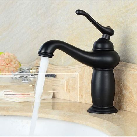 Mitigeur robinet de lavabo rétro vintage en laiton style européen, noir – DELKEVIC (1/5)