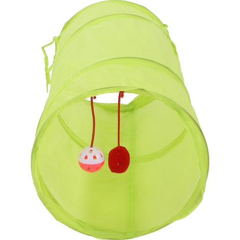 Katzentunnel, faltbar, interaktives Spielzeug aus Polyester mit hängendem Ball für Katzen, Kaninchen, Welpen, fluoreszierendes Grün (1/5)