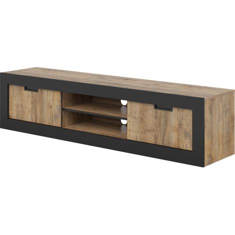 Mobile TV MEUNIER – 2 ante & 5 vani – Rovere Samdal & nero opaco – 180×42×40 cm