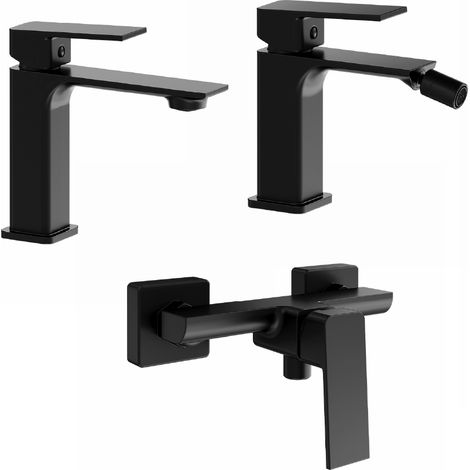 Set Miscelatori con Lavabo, Bidet senza Scarico ed Esterno doccia in Ottone Nero Opaco Mod. Ingrid (1/4)