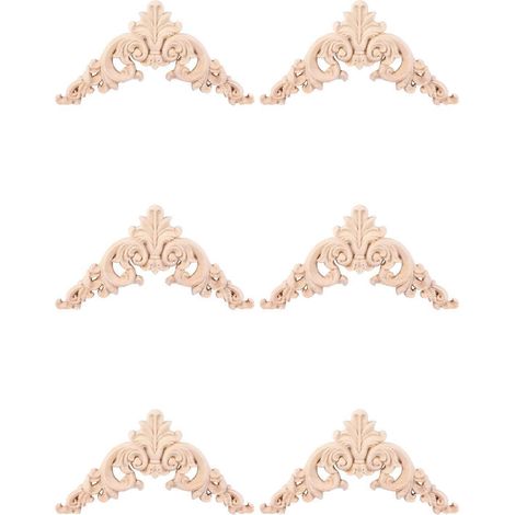 6 appliques décoratives d'angle en chêne sculpté, non peintes, pour meubles et décoration intérieure, 12,5 x 12,5 cm (1/5)