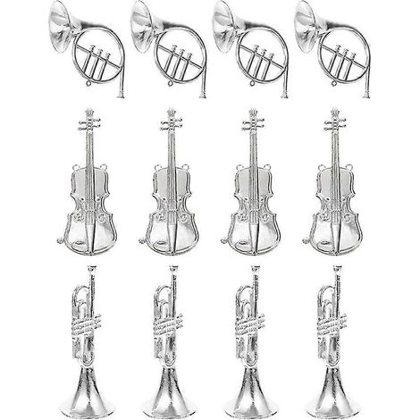 Couronne de Noël décorée de 12 miniatures d'instruments de musique.-15X5X1CM-Silver (1/3)