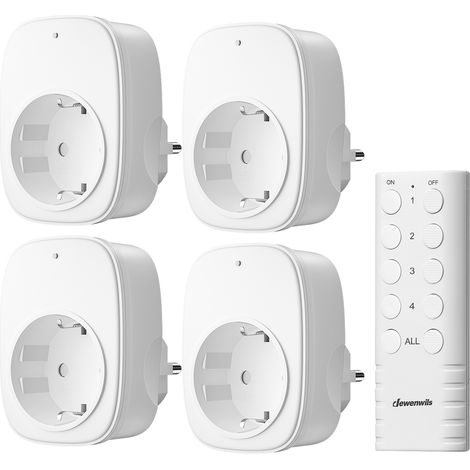 DEWENWILS Funksteckdosen Set 1V4 mit Fernbedienung 16A 3680W 50m Reichweite Weiß