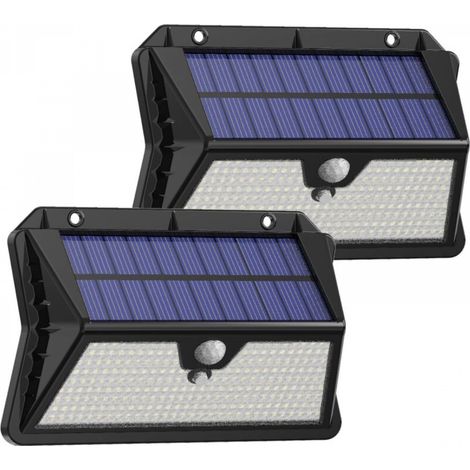Lampe solaire LED extérieure, noire, 139,55,3 cm, lot de 2, rechargeable, étanche, applique murale avec capteur infrarouge de présence humaine. (1/5)
