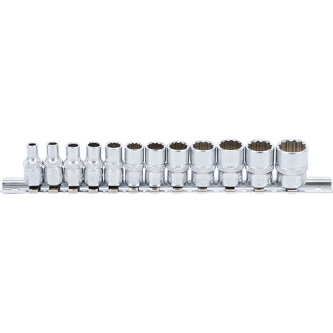 Bgs Technic – Jeu de 12 douilles 12 pans courtes 1/4" – Acier chrome vanadium – Dimensions : 5/32 à 9/16 pouces – Pour clé carrée 6,3mm