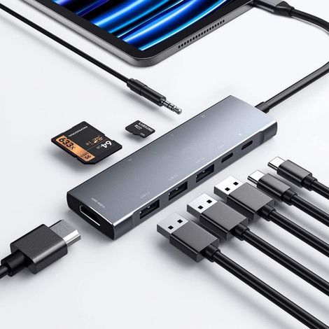 USB-C Hub-Adapter für iPad Pro und iPad Air – 9-in-1 Dock mit 4K HDMI, SD/TF-Kartenleser, USB-C PD und mehr. (1/5)