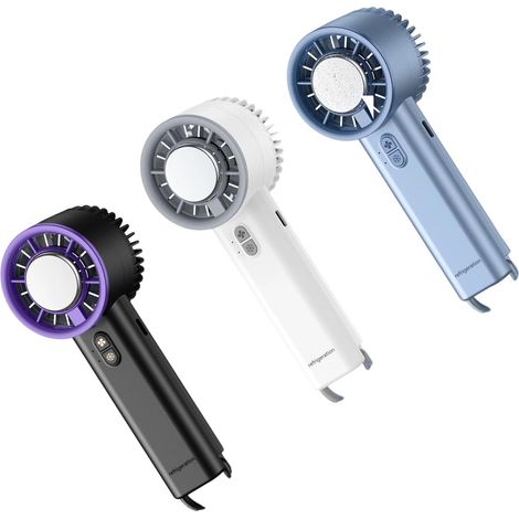 Juego de 3 ventiladores portátiles: mini ventilador de mano con sistema de ahorro de energía y batería de 6 horas de duración (blanco, negro, azul). (1/5)